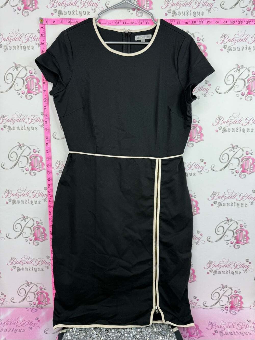 De collection Black Midi Dress with Cream Piping by White House Black Market